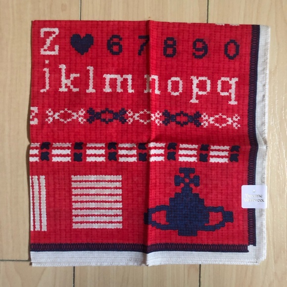 New Vivienne Westwood Handkerchief Scarf Bandana Orb Logo Retro Alphabet Red - Picture 2 of 3